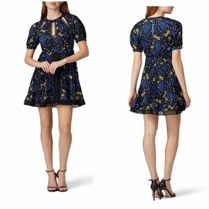 SELF-PORTRAIT NWT Black/Multi Wildflower Print Lace Trim Mini Dress 4